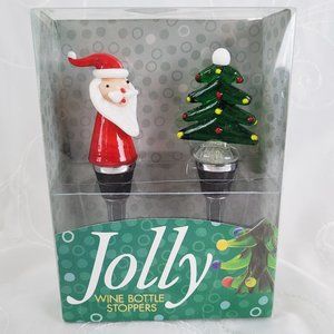 Jolly Glass Art Christmas Wine Stoppers Santa/Tree